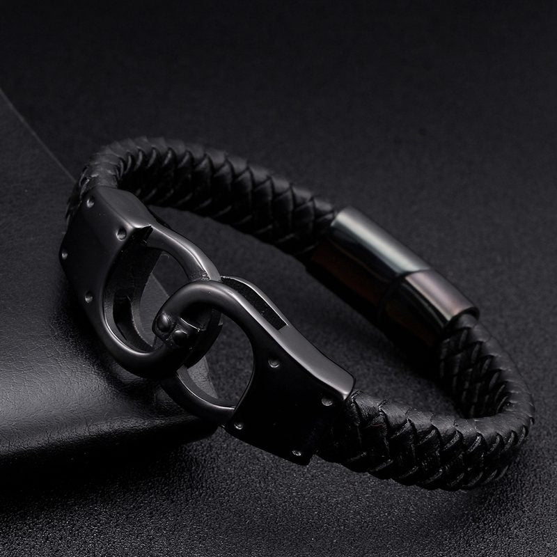Black Clamp Leather Bracelet