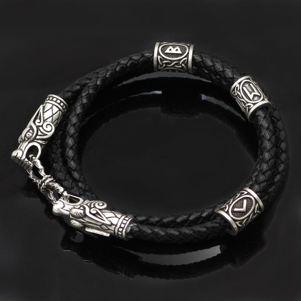 Viking Dragon Head Leather Bracelet